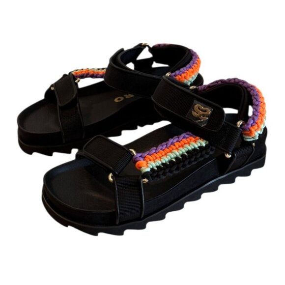 Sandro Shell And Crochet Neon Knit Braided Noir Sandals Platform Size 5.5 NIB - Picture 3 of 13